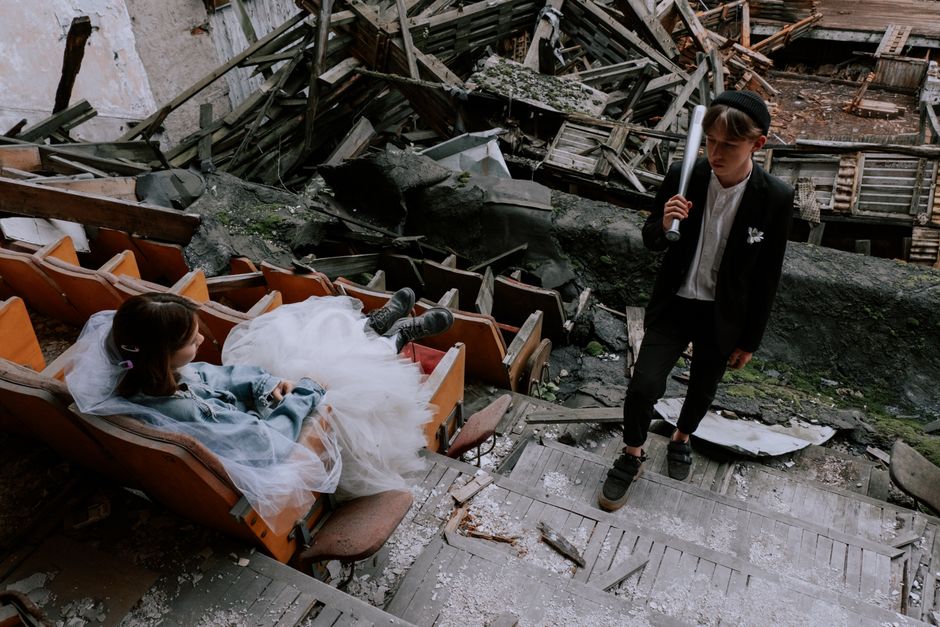 Cinematic wedding couple